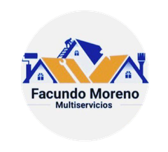 El logo de Facundo Moreno Multiservicios muestra una casa y un techo.
