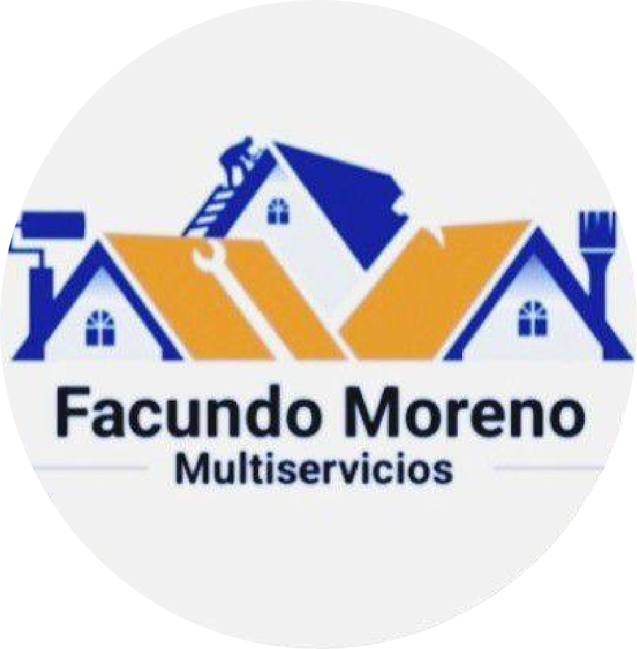 Un logotipo para Facundo Moreno Multiservicios con una casa y un techo.