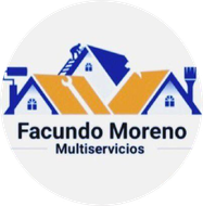 El logo de Facundo Moreno Multiservicios muestra una casa y un techo.