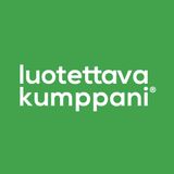 White “luotettava kumppani” text on a green background with a small registered trademark symbol