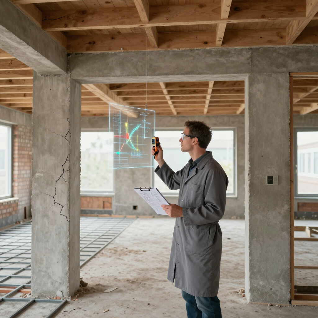 Une personne utilise une tablette et un scanner portable sur un chantier de construction.