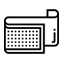 Un icono en blanco y negro de una máquina de fax sobre un fondo blanco.