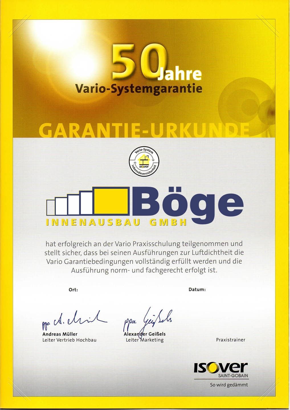 Zertifikat | Böge Innenausbau GmbH