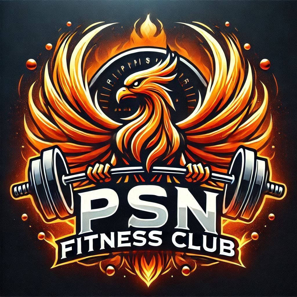 El logotipo del club de fitness PSN tiene un fénix sosteniendo una barra.