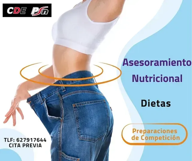 Se muestra la cintura de una mujer con las palabras asesoramiento nutricional dietas en la parte inferior.