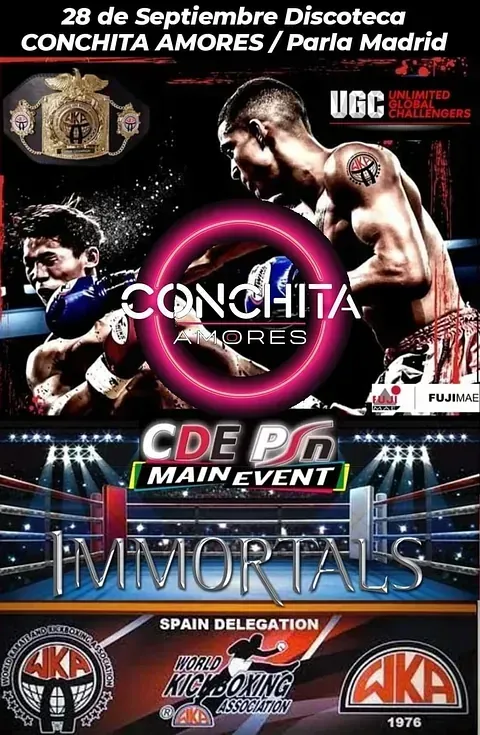 Un cartel para un combate de boxeo entre Conchita Amores e Inmortales.