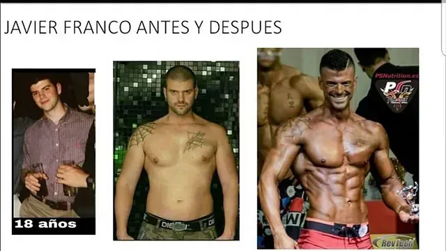 Una foto de un hombre antes y después de ser culturista.