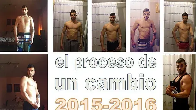 Un collage de fotos de un hombre sin camisa con las palabras