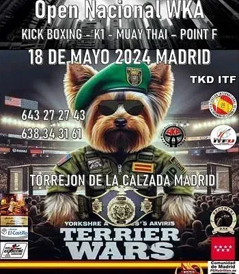 Un cartel para un evento de Terrier Wars en Madrid.