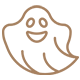 Un dibujo lineal de un fantasma con una cara sonriente.