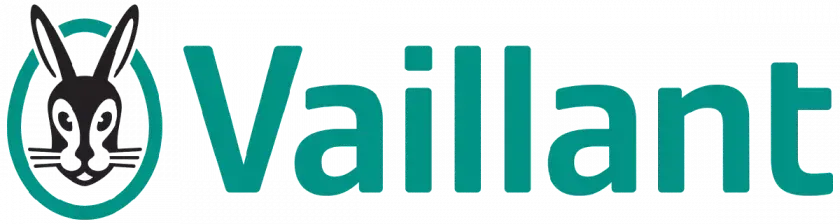 Logo Vaillantavec texte turquoise et icône de lapin noir et blanc dans un cercle.