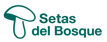 Logotipo verde oscuro con un sencillo icono de seta junto al texto "Setas del Bosque" en una fuente limpia y sin serifa.