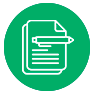 Un icono de un trozo de papel con un lápiz sobre él dentro de un círculo verde.