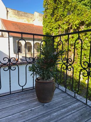 Altstadt-Apartments Bad Radkersburg - Innenhof im Zentrum für die Gäste - mit Sonnenliegen, Sitzmöbeln, Weber Grill, Sonnenschirm - 50 ² Idylle zum Relaxen