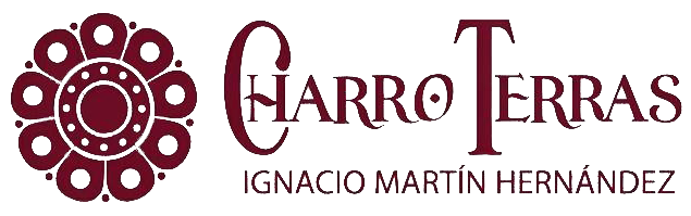 Logo reading &ldquo;Charro Terras Ignacio Mart&iacute;n Hern&aacute;ndez&rdquo; with a maroon floral emblem on a white background