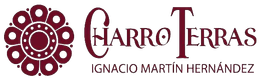 Logo reading &ldquo;Charro Terras Ignacio Mart&iacute;n Hern&aacute;ndez&rdquo; with a maroon floral emblem on a white background