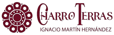Logo reading &ldquo;Charro Terras Ignacio Mart&iacute;n Hern&aacute;ndez&rdquo; with a maroon floral emblem on a white background