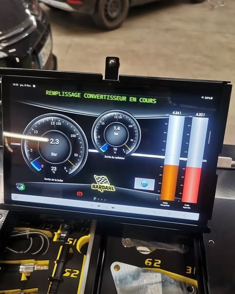 Écran affichant l'état du convertisseur de couple avec interface Bardahl