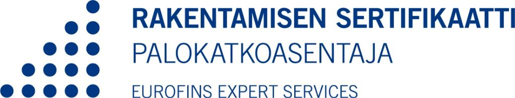 Logo for Rakentamisen Sertifikaatit, Palokatkoasentaja, Eurofins Expert Services.