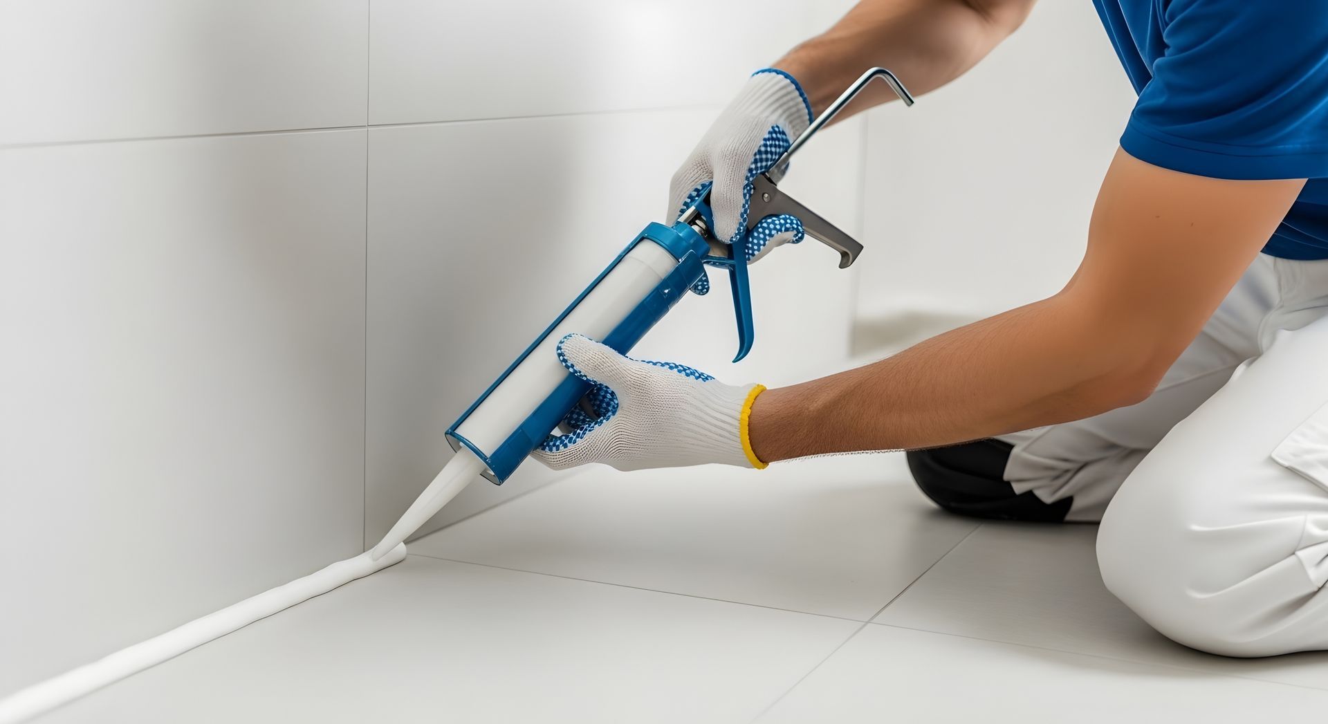 Nahaufnahme einer Betondehnungsfuge, die mit einem dunklen Schaumstoffstreifen zwischen zwei Betonoberflächen ausgefüllt ist.