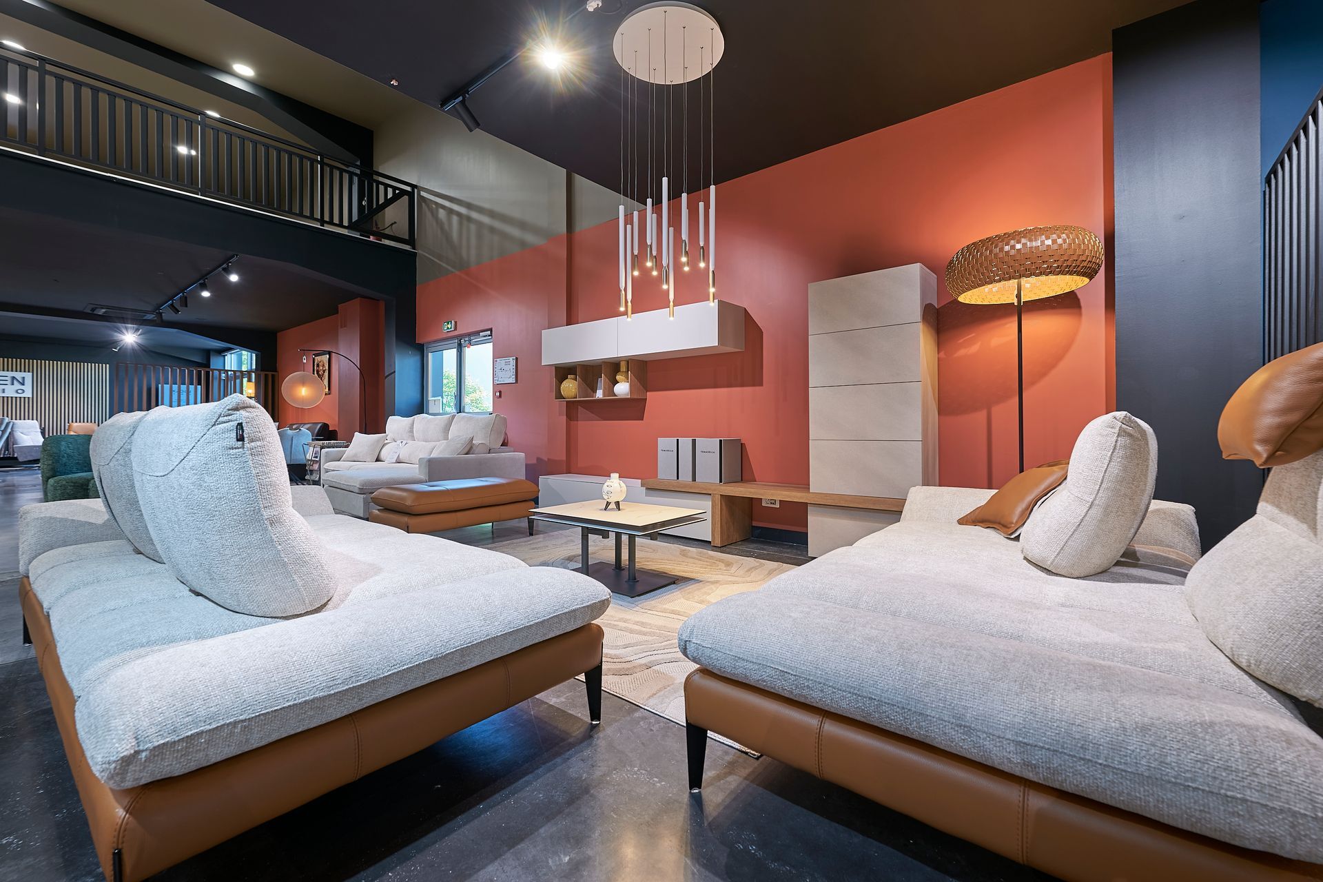 Deux canapés gris et marron