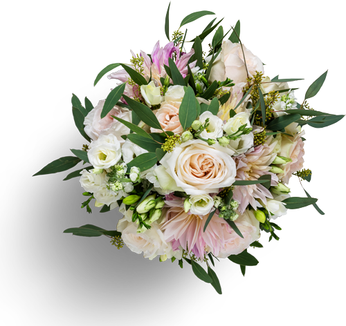 bouquet de mariée aux tons pastels clairs sur fond transparent