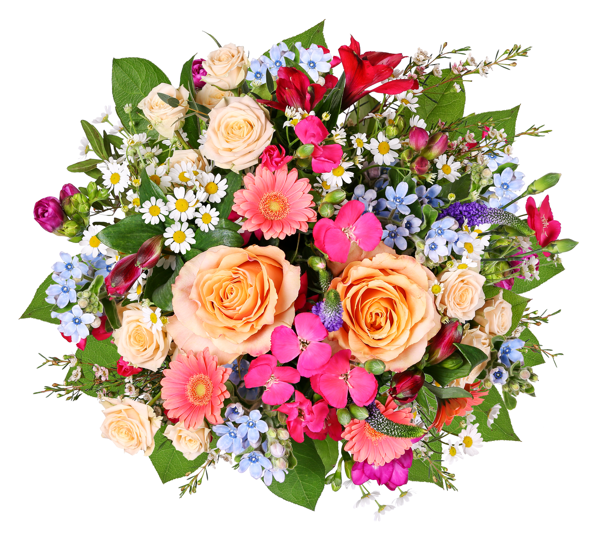 grand bouquet aux couleurs printanières sur fond transparent