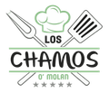 Logotipo de Los Chamos con gorro de chef, cuchara y espátula, y el texto “O' Molań” con estrellas.