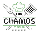 Logotipo de Los Chamos con gorro de chef, cuchara y espátula, y el texto “O' Molań” con estrellas.