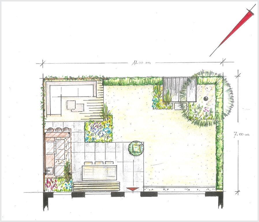 Mitarbeiter von Andreas Bandowski mit Gartenplan
