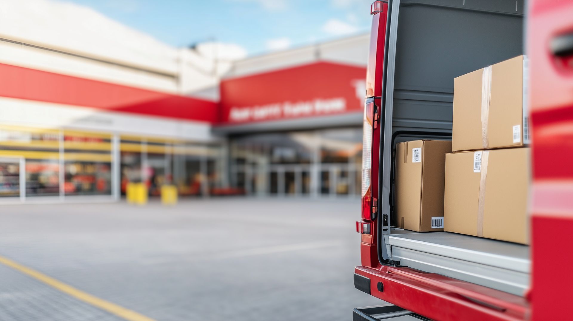 Cartons empillés à l'arrière d'une camionnette rouge