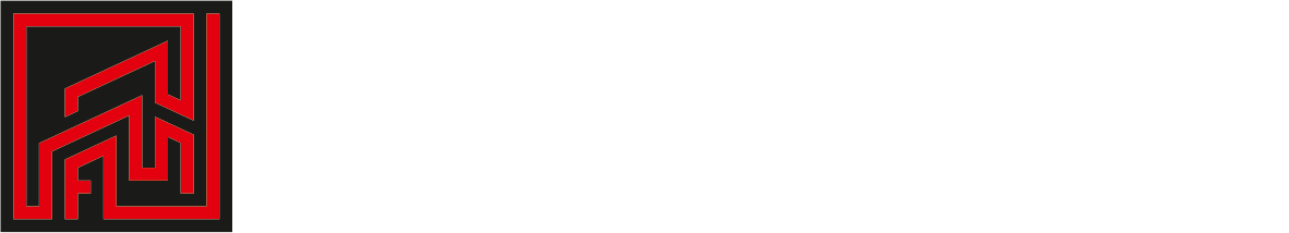 Rotes und schwarzes Logo mit geometrischen Formen auf wei&szlig;em Hintergrund.