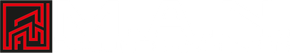 Rotes und schwarzes Logo mit geometrischen Formen auf weißem Hintergrund.