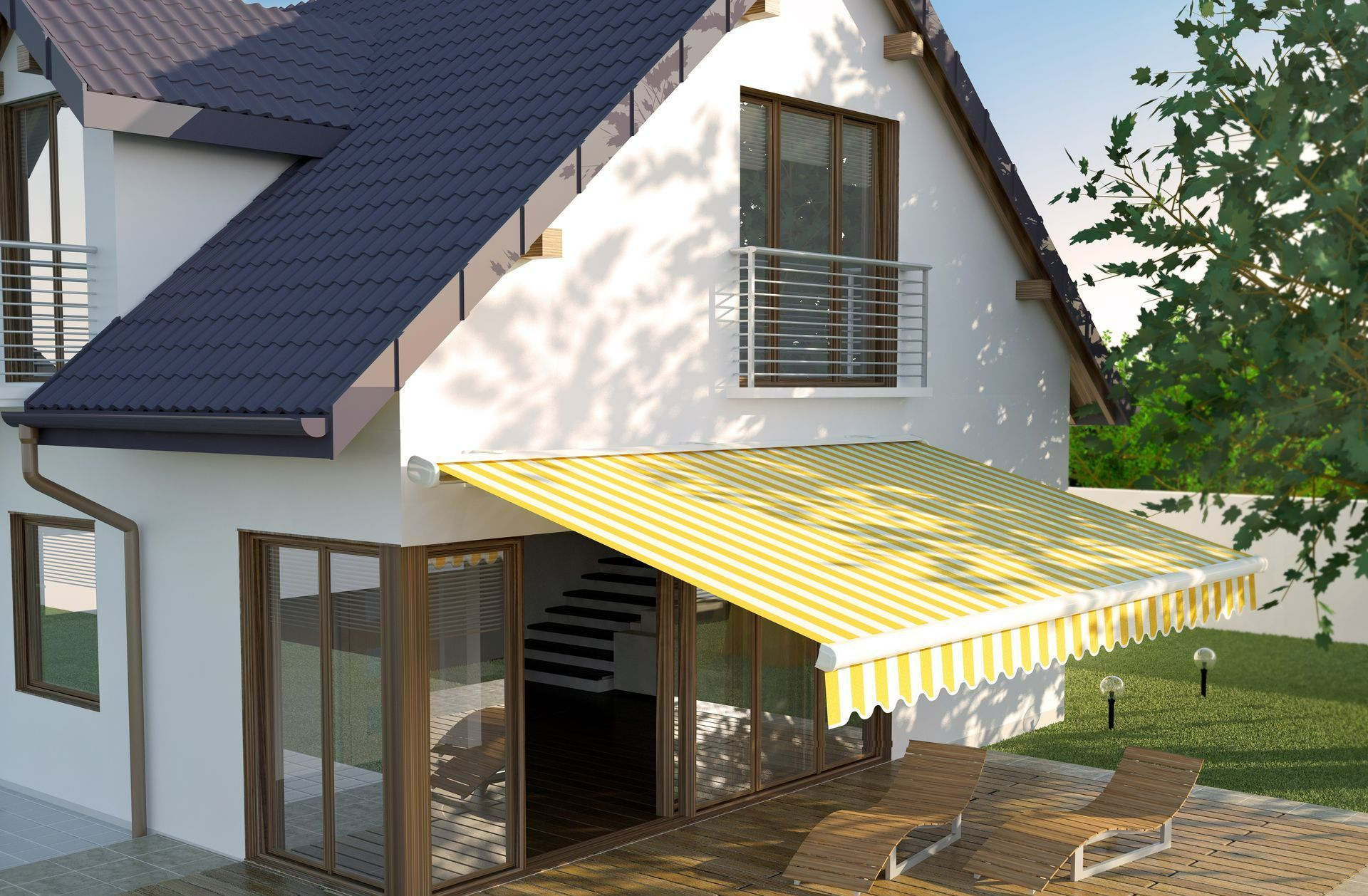 Store banne et terrasse en bois