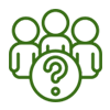 Un grupo de personas de pie alrededor de un signo de interrogación.