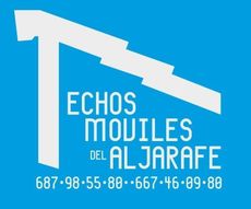 Logo azul y blanco de Echos M&oacute;viles del Aljarafe, con n&uacute;meros de tel&eacute;fono.
