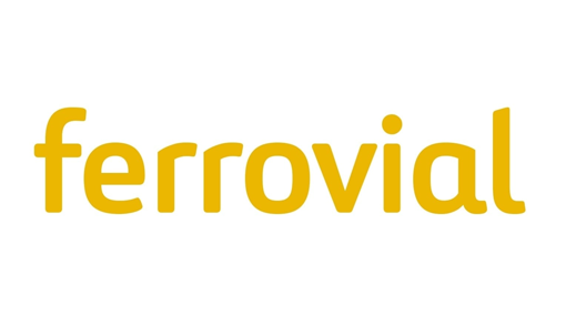 Logotipo de Ferrovial en texto amarillo minúsculas sobre fondo blanco