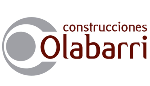 Logo de Construcciones Olabarri en gris y rojo con icono circular y texto estilizado