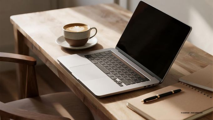 Modernes Bürointerieur mit Arbeitsplätzen und einem privaten Bürobereich mit Glaswänden und Bücherregal.