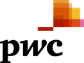 Un logotipo para PWC con un fondo a cuadros.