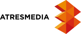 Un logotipo para Atresmedia con un triángulo naranja sobre fondo blanco.