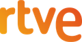 Un logotipo naranja y amarillo de RTVE sobre un fondo blanco.