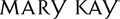Un logotipo en blanco y negro de Mary Kay sobre un fondo blanco.