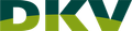 Un logotipo dkv verde y blanco sobre un fondo blanco