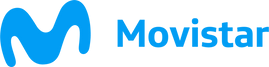 Un logotipo azul de Movistar sobre un fondo blanco.