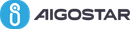 Un logotipo para aigostar con un círculo azul alrededor.