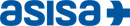 Un logotipo de Asics azul sobre un fondo blanco.