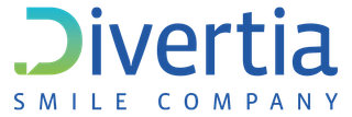 Un logotipo azul y verde para la empresa Divertia Smile.