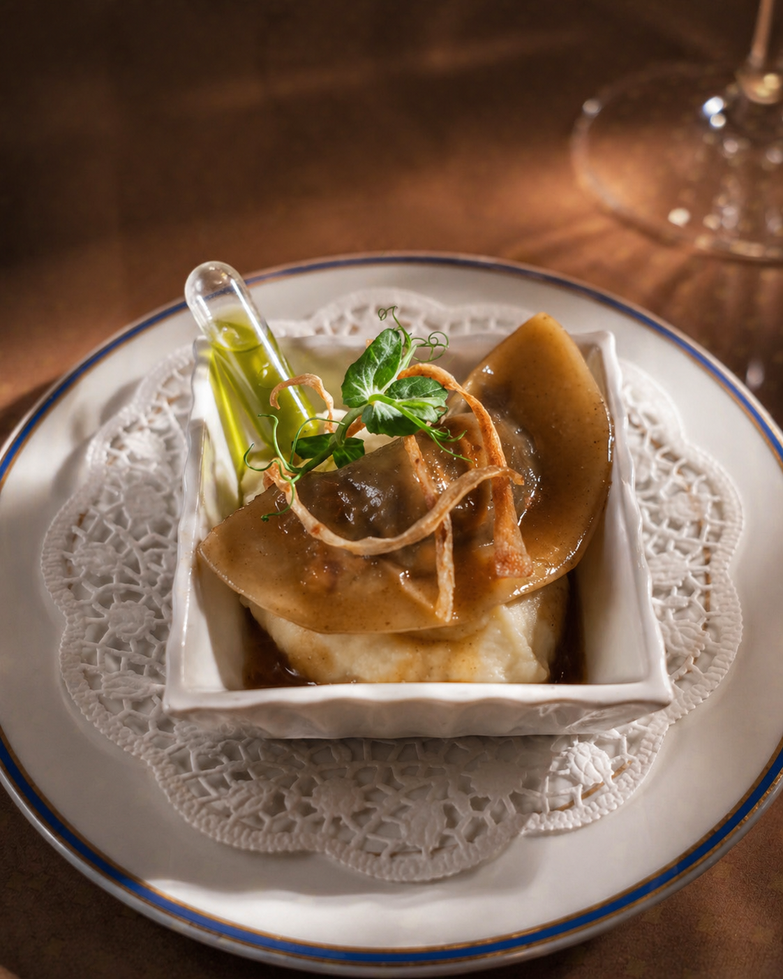 Ochsenschwanz-Ravioli
Sellerie, Kräuteröl