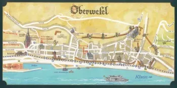 Eine Karte von Oberwesel mit einem Boot im Wasser